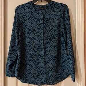Apt. 9 Womens Leopard Print Black Blue Long Sleeve Blouse Top Size Petite Small